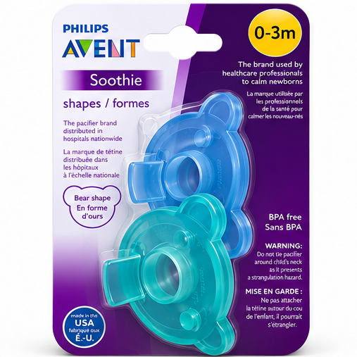 Philips Avent Soothie Bear-Shaped Baby Pacifiers, 0–3 Months, BPA-Free, 2-Pack