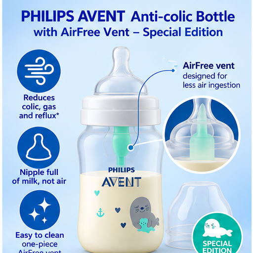 Philips Avent Anti-Colic Baby Bottles with AirFree Vent, 260 ml (9 oz), 3-Pack, 1 Month+