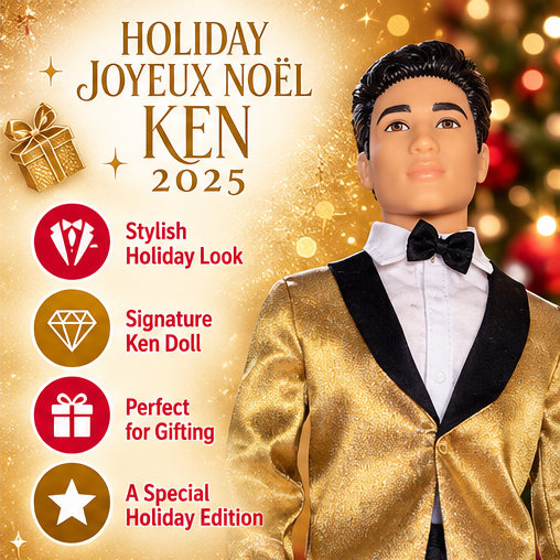 Barbie Signature Holiday Ken Doll 2025 – Gold Tuxedo