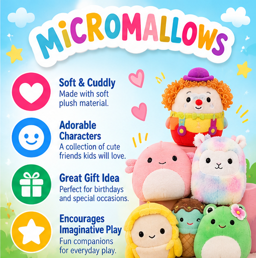 Original Squishmallows Micromallows Plush Set – 6 Pieces
