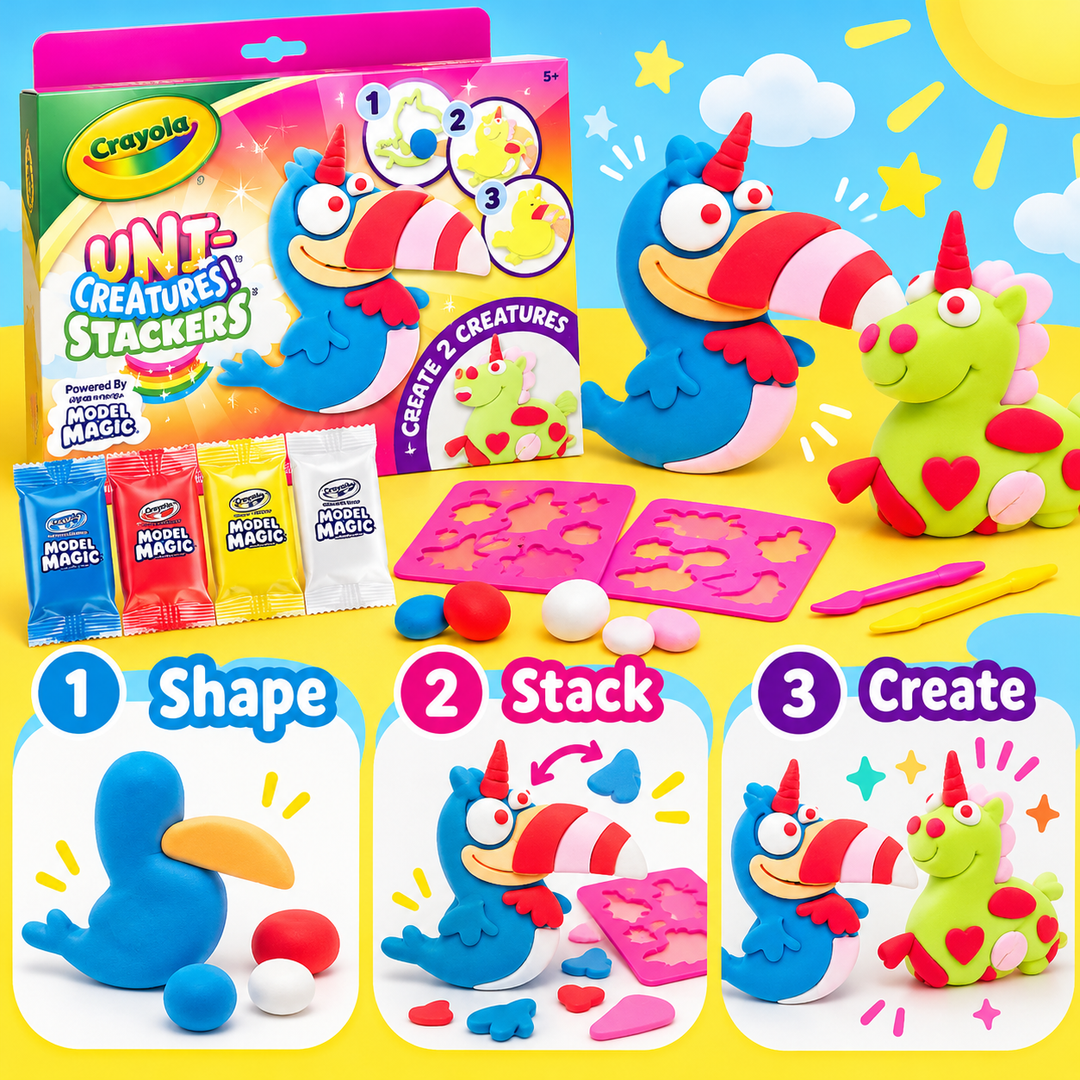 Crayola Uni-Creatures Stackers Model Magic Modeling Clay Craft Kit, Ages 5+