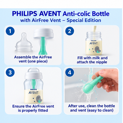 Philips Avent Anti-Colic Baby Bottles with AirFree Vent, 260 ml (9 oz), 3-Pack, 1 Month+