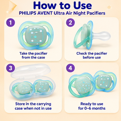 Philips Avent Ultra Air Nighttime Pacifiers, Glow in the Dark, 0–6 Months, 2-Pack