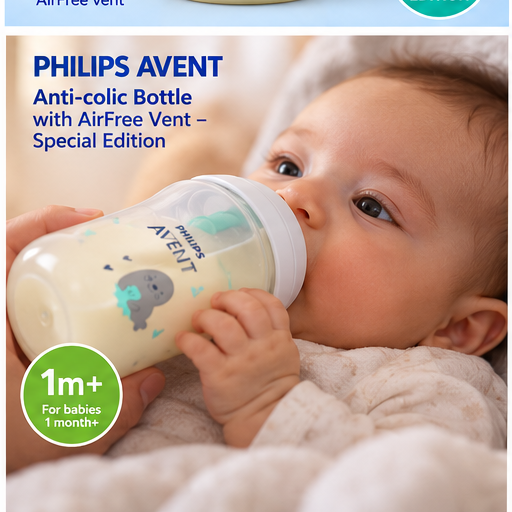 Philips Avent Anti-Colic Baby Bottles with AirFree Vent, 260 ml (9 oz), 3-Pack, 1 Month+