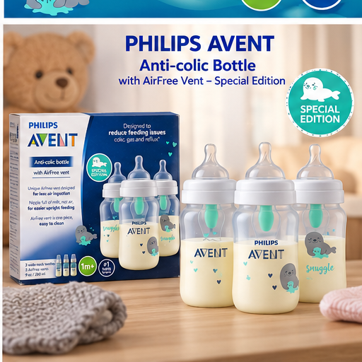 Philips Avent Anti-Colic Baby Bottles with AirFree Vent, 260 ml (9 oz), 3-Pack, 1 Month+