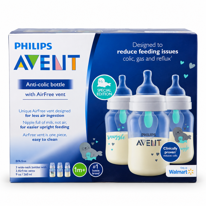 Philips Avent Anti-Colic Baby Bottles with AirFree Vent, 260 ml (9 oz), 3-Pack, 1 Month+