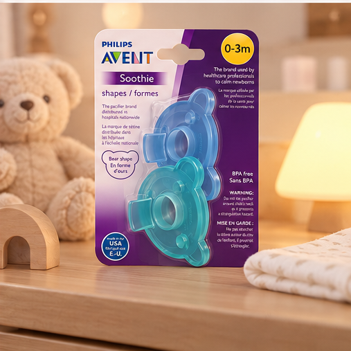 Philips Avent Soothie Bear-Shaped Baby Pacifiers, 0–3 Months, BPA-Free, 2-Pack