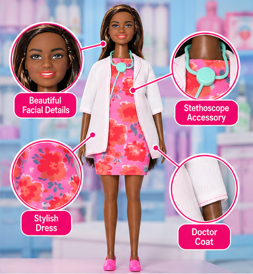 Barbie Doctor Doll – Floral Dress with White Lab Coat