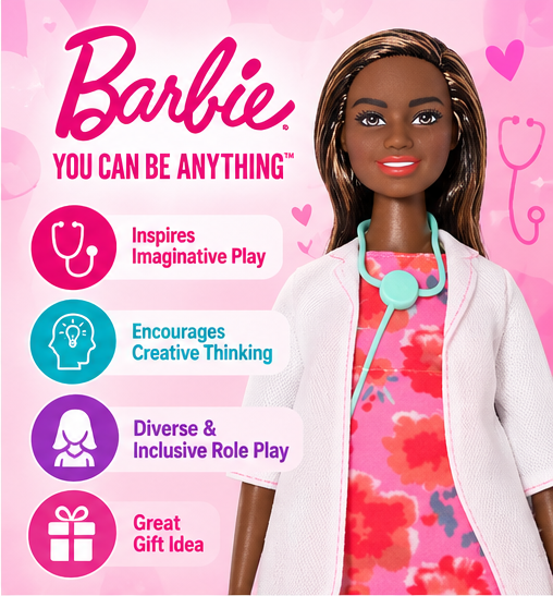 Barbie Doctor Doll – Floral Dress with White Lab Coat