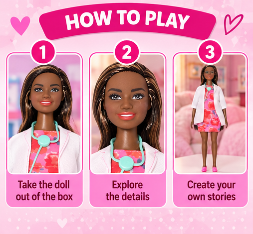 Barbie Doctor Doll – Floral Dress with White Lab Coat