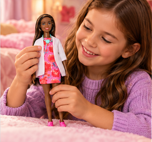 Barbie Doctor Doll – Floral Dress with White Lab Coat