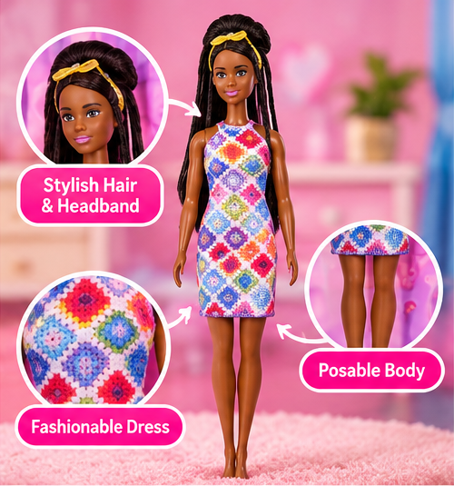 Barbie Fashion Doll – Colourful Geometric Print Dress