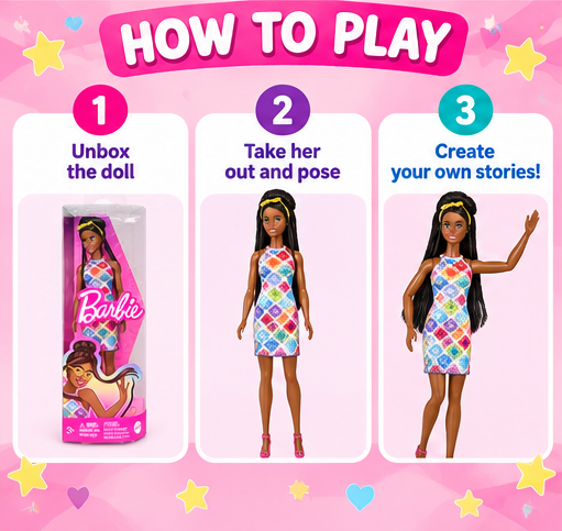 Barbie Fashion Doll – Colourful Geometric Print Dress