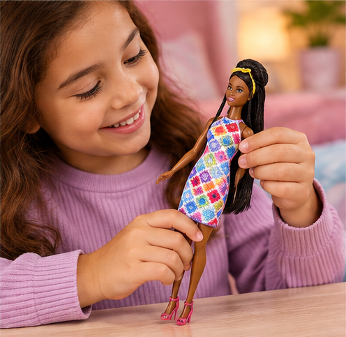 Barbie Fashion Doll – Colourful Geometric Print Dress
