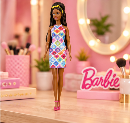 Barbie Fashion Doll – Colourful Geometric Print Dress
