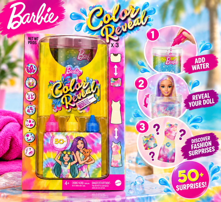 Barbie Color Reveal Fashionistas Tie-Dye Doll Set – 50+ Surprises