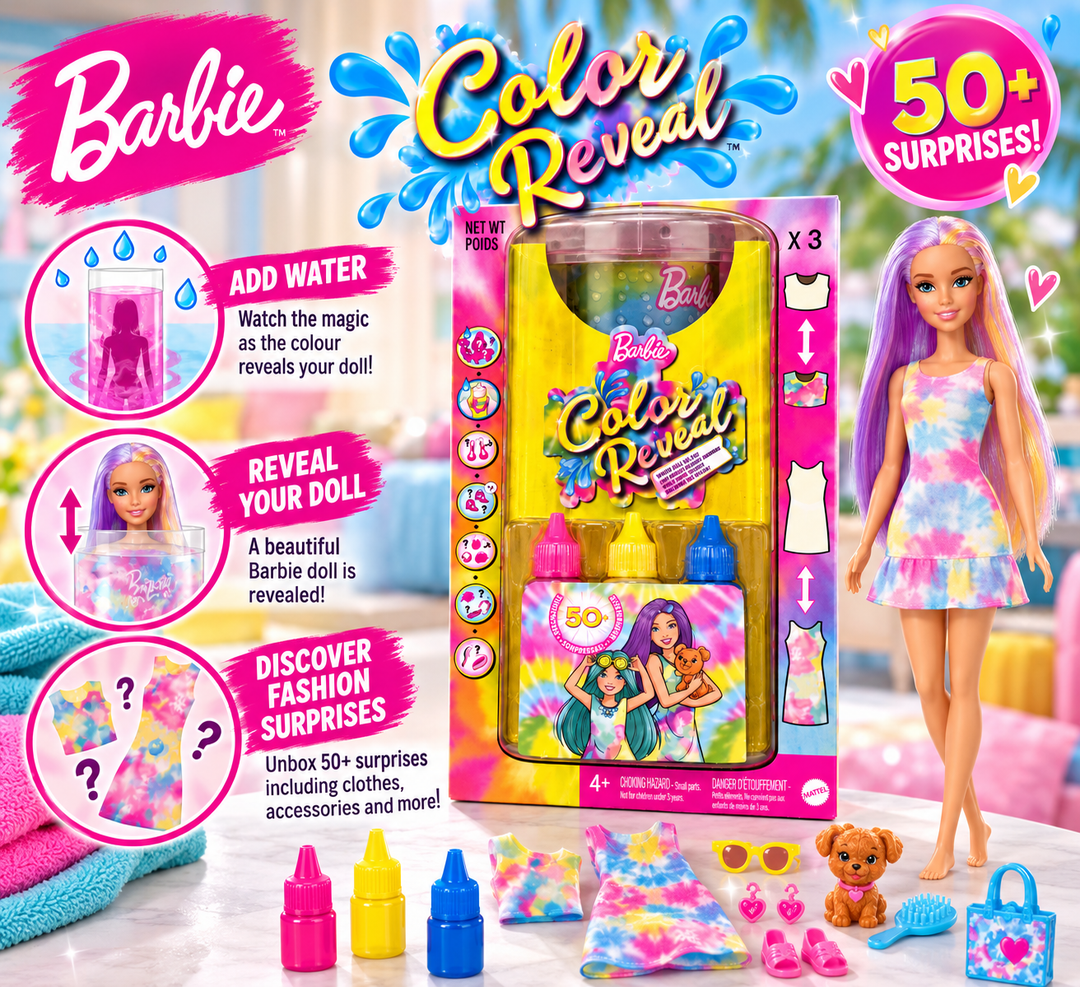 Barbie Color Reveal Fashionistas Tie-Dye Doll Set – 50+ Surprises