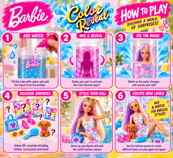 Barbie Color Reveal Fashionistas Tie-Dye Doll Set – 50+ Surprises
