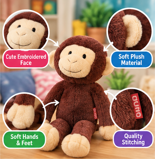 Plush Monkey Soft Toy – Brown Stuffed Animal
