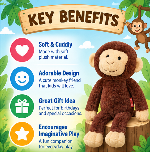 Plush Monkey Soft Toy – Brown Stuffed Animal