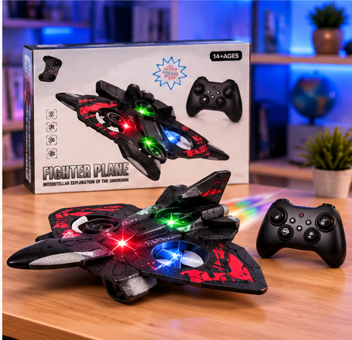 Fighter Plane Remote Control Toy with LED Lights and 360° Rotation
