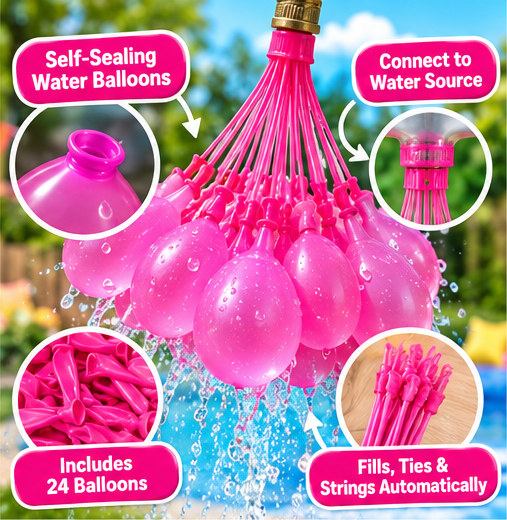 ZURU Bunch O Balloons Self-Sealing Party Balloons – Pink, 24 Count