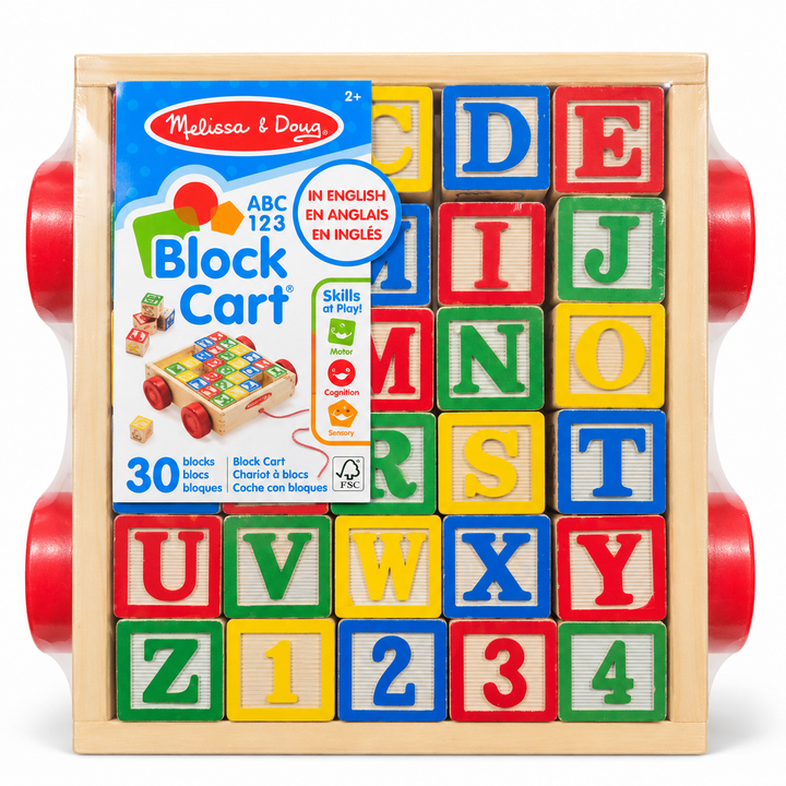 Melissa & Doug ABC Block Cart – 30 Wooden Alphabet and Number Blocks