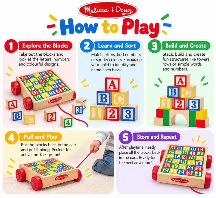 Melissa & Doug ABC Block Cart – 30 Wooden Alphabet and Number Blocks