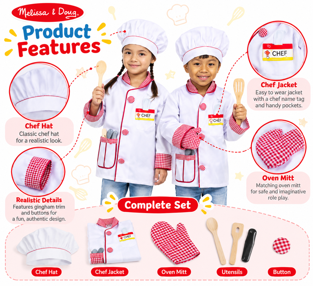 Melissa & Doug Chef Costume Dress-Up Set for Kids