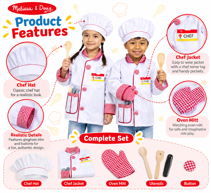 Melissa & Doug Chef Costume Dress-Up Set for Kids