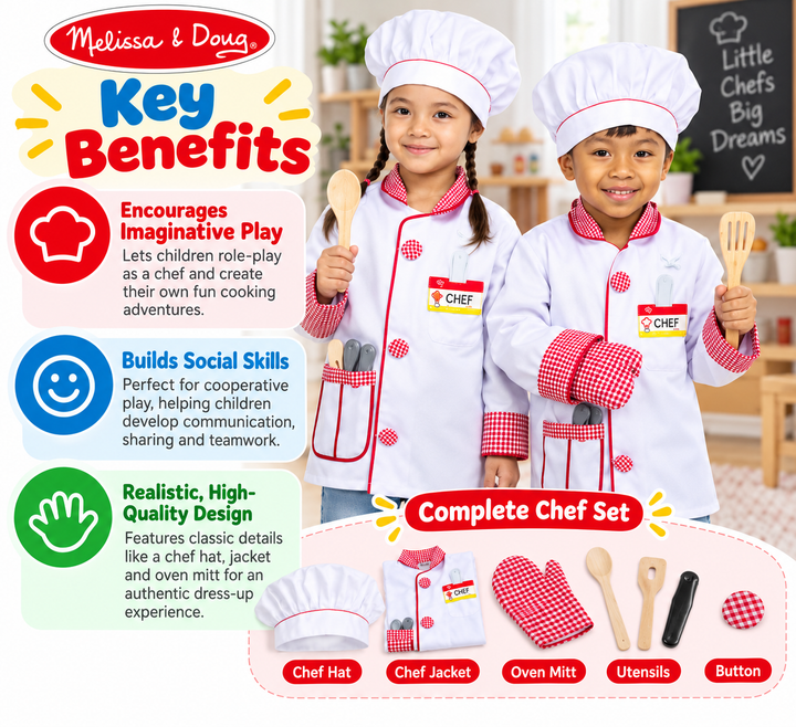 Melissa & Doug Chef Costume Dress-Up Set for Kids