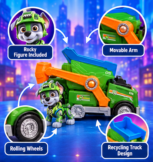 PAW Patrol Rocky Mighty Movie Recycle Truck Toy