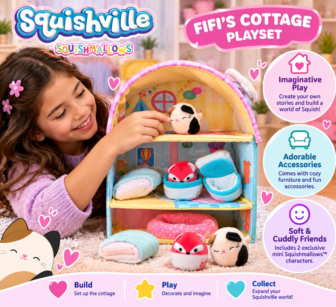 Squishville by Squishmallows Fifi’s Cottage Playset – 17 Pieces