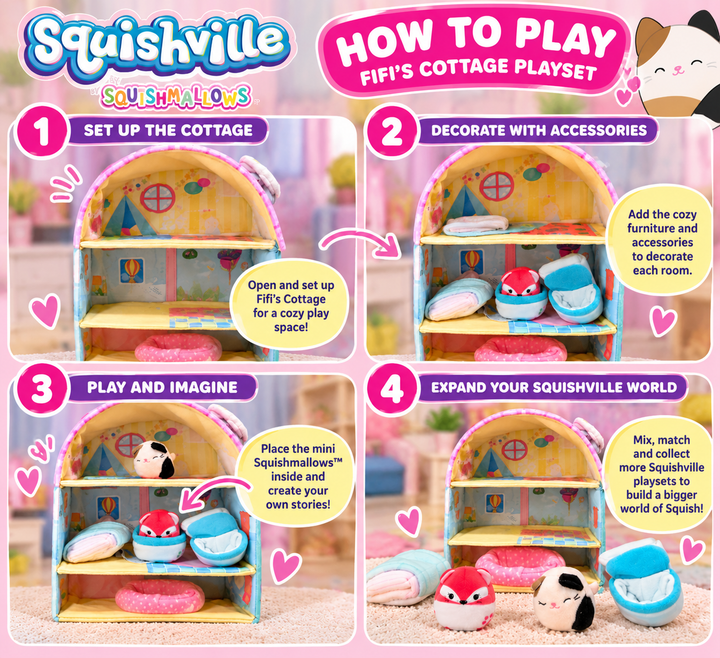 Squishville by Squishmallows Fifi’s Cottage Playset – 17 Pieces