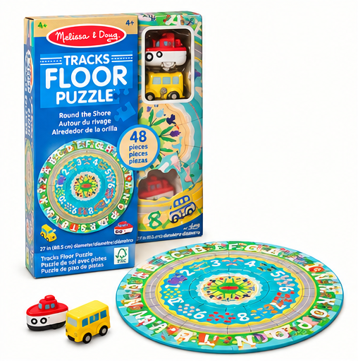 Melissa & Doug Tracks Floor Puzzle – Round the Shore, 48 Pieces