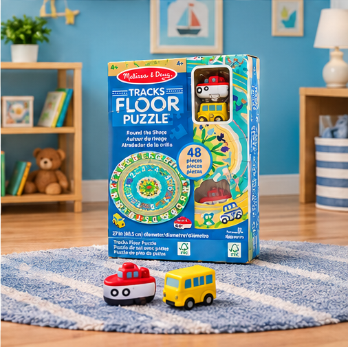 Melissa & Doug Tracks Floor Puzzle – Round the Shore, 48 Pieces